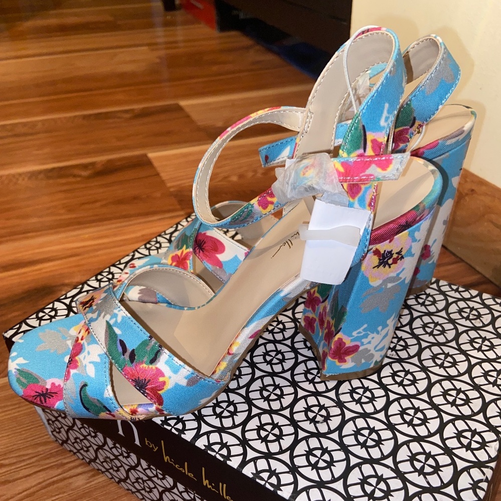 Brand New Floral Chunky Heel Sandals